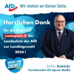 Herzliches Dankeschön für die Wahl auf Listenplatz 5 der Landesliste der AfD Brandenburg zur Landtagswahl 2024