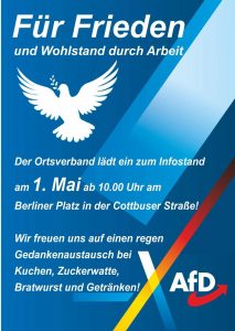 Der Ortsverband der AfD Forst (Lausitz) lädt ein zum Infostand am 1. Mai 🇩🇪